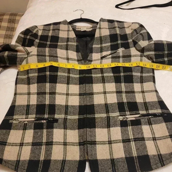 Ann Taylor Blazer Plaid Womens Medium Wool Blend Jacket Black Beige Academia y2k - Picture 5 of 7